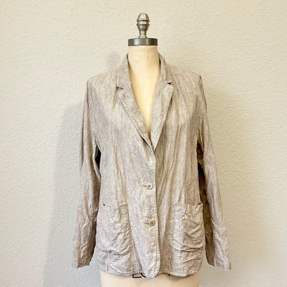 EILEEN FISHER Linen Blazer Jacket Taupe Organic Lightweight Minimalist - Picture 3 of 12